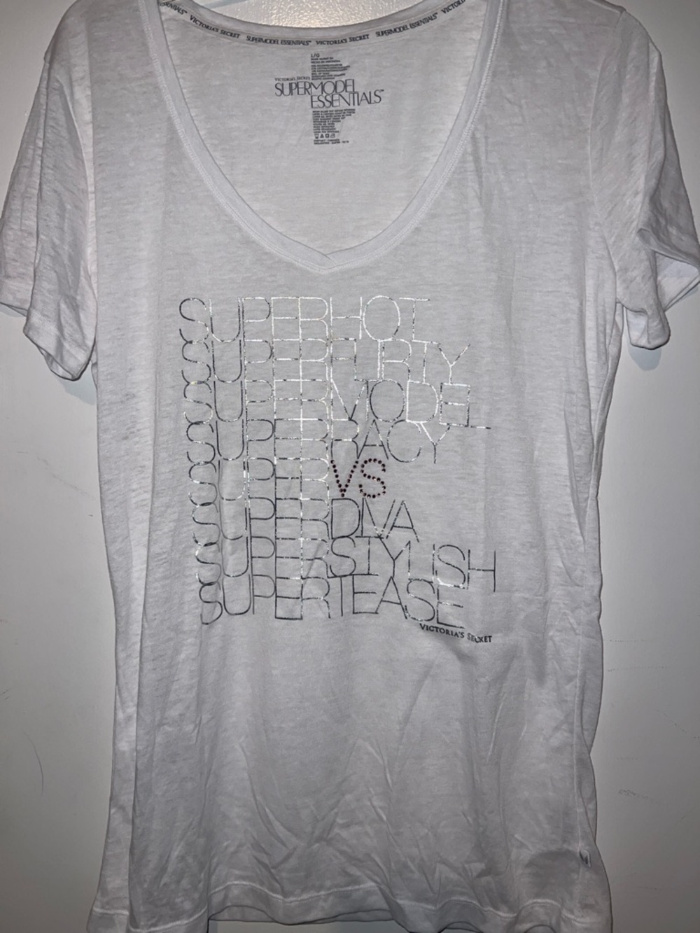 Victoria's Secret White Tee with Silver Metallic Text